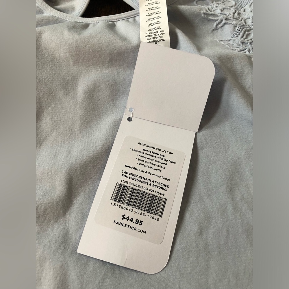 *NWT* Fabletics Women’s M Blue Elise Seamless Floral Keyhole Long-Sleeves Top - Picture 7 of 13